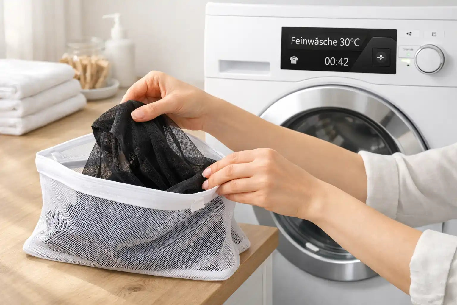 Strumpfhose im Wäschenetz – Feinwäsche 30 Grad in der Waschmaschine